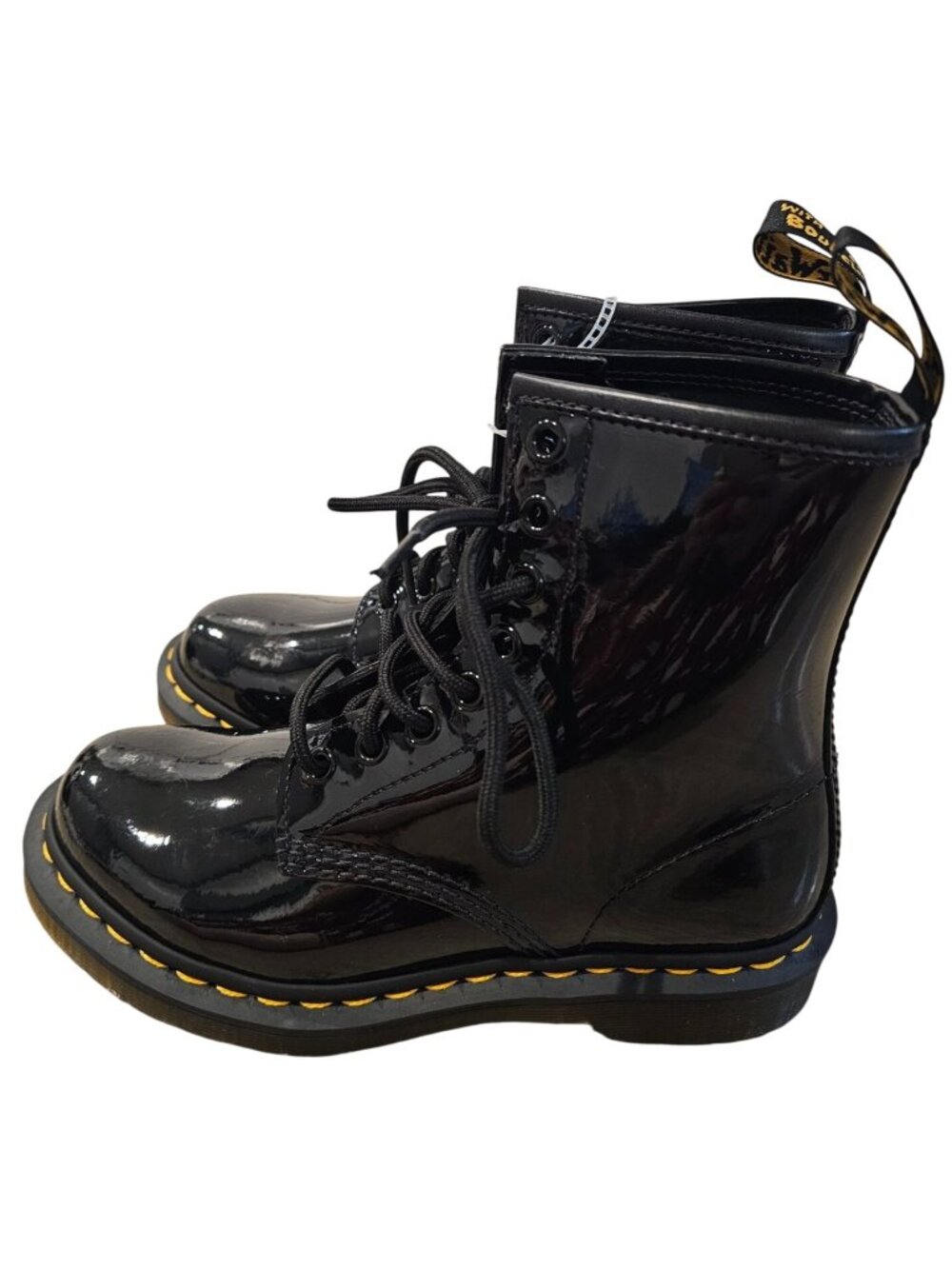 Doc Martens AirWair 11821 Combat Boots US Women Sz 6 Black Shiny Leather NWOT
